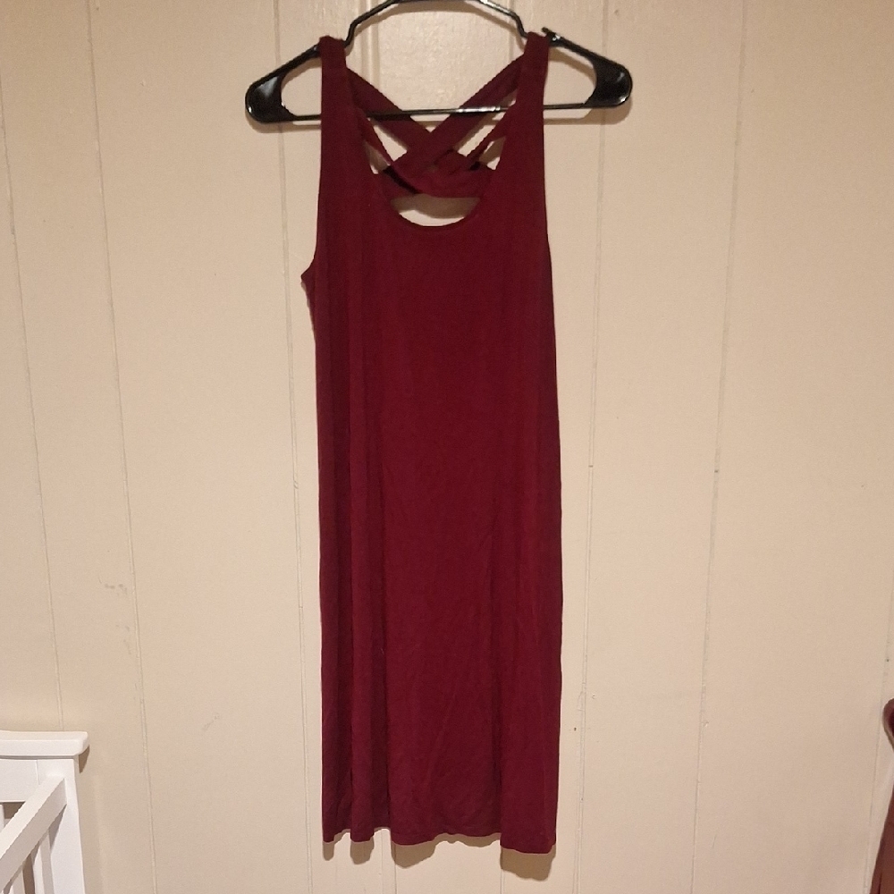 Maurices Burgundy Sleeveless Dress with Crisscross Front And Back Size Small